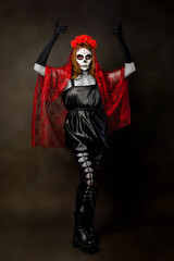 Catrina Drag Queen Studio portrait. Colorful portrait of catrina. Makeup for halloween or day of the dead.