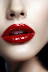 Beauty Red Lips , Close up of detail, Sensual Open Mouth. Lipstick or Lipgloss advertising image