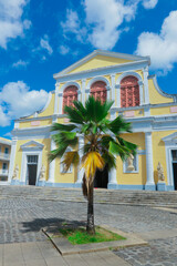 Colonial Yellow Building of the St Peter and Paul Cathedral under the Blue Sky, Guadeloupe