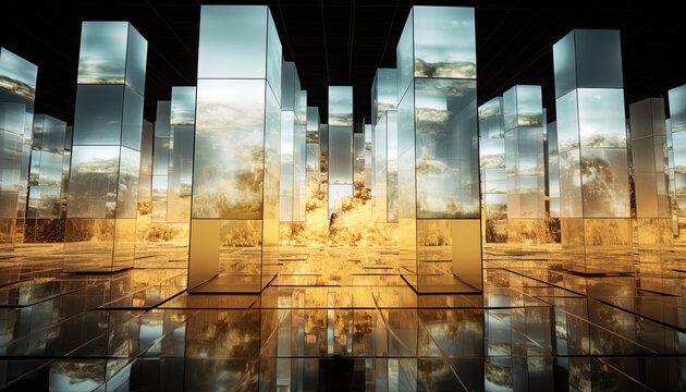 Imaginative scene with floating multimedia screens that project captivating and dreamlike images