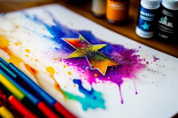 christmas decoration with stars with water colors