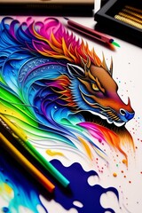 abstractrainbow background with dragon