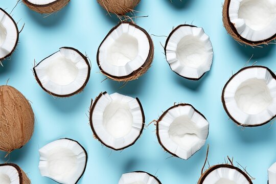 Tropical Coconut Pattern: Exotic Summer Texture on Blue Background
