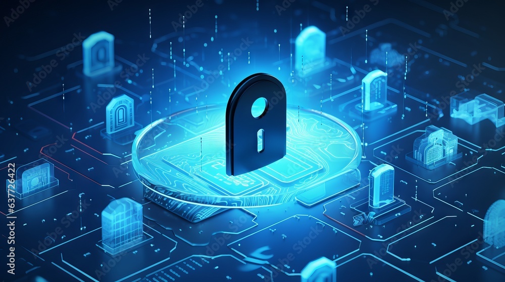 Aufkleber secure data encryption: lock-shield symbolizing privacy & protection - 3d rendered illustration
