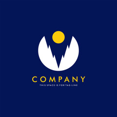 Letter V Valley Full Moon Vector Logo