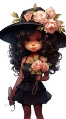 A girl with a hat and flowers on her head