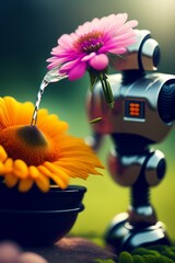 robot with flower