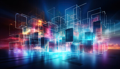 Obraz premium Floating media screens that project images, a combination of technological and ethereal elements
