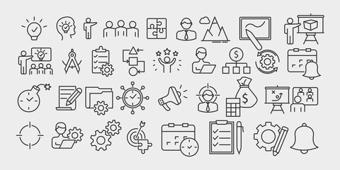 Project management set of web icons in line style. Business or organization management icons for web and mobile app. Time management, planning, project, startup, marketing. vector illustration sign