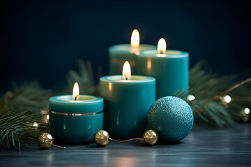 blue christmas candles and decorations