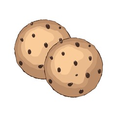 Healthy oatmeal cookies with pieces of chocolate. Cartoon graphics. Funny cookie.