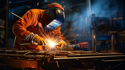 The welder is welding a structural steel with gas