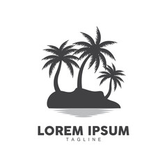 Fototapeta premium Coconut Tree Logo, Palm Tree Sunset Beach Vector, Elegant Minimalist Simple Design, Symbol Template Icon