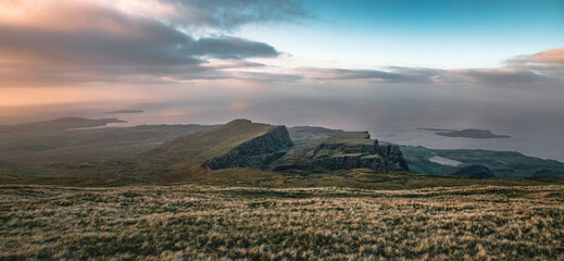 The view of the coast of the Isle of Skye from the peak of the Quiraing in the twilight © Gavin