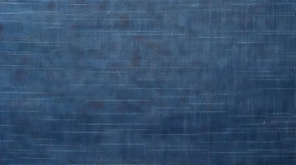 Fotobehang Deep blue fabric texture closeup: dark denim, linen, and cotton satin seamless background © Ameer