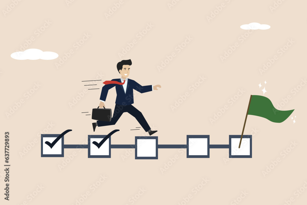Poster project management, work progress or completed task tracking, productivity concept, businessman proj