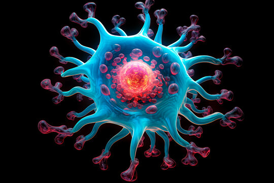 Abstract virus on a black isolated background. Abstract image of amoeba Naegleria fowler