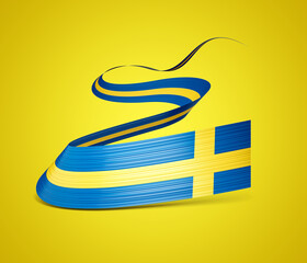 3d Flag Of Sweden 3d Waving Ribbon Flag Isolated On Yellow Background, 3d illustration