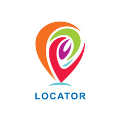 Locator pin mark in colorful bold swoosh style 