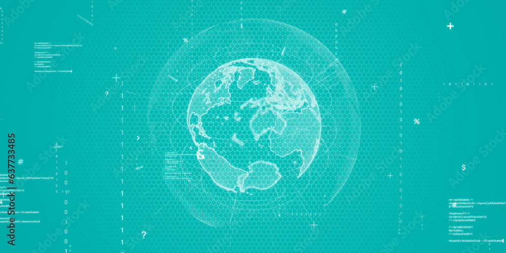 Aufkleber global network and digital technology concept. wide angle visual for banners or advertisements.