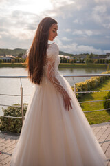 Fashion bride in wedding dress. Summer wedding