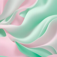 Pastel green and pink abstract background. Silk satin crumbled. Soft fabric backdrop. Template for showcase product. Halloween colour theme. Generative ai art