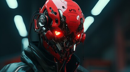 Gilded Iron Jaws and Neon-Glowing Eyes: Full Body Cybernetic Parts in Futuristic Portrait