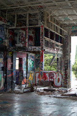 Old Abandoned Missile Site With Graffiti Filled Building