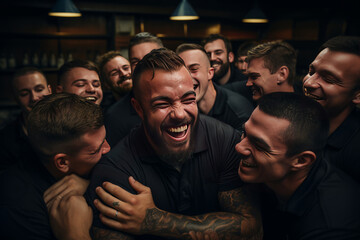 Fototapeta premium Bowler Embracing Their Team Member, Generative AI