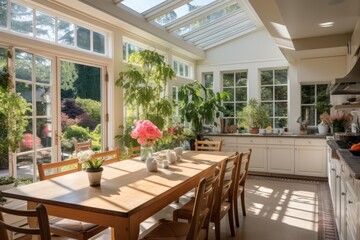 Fototapeta premium Bright And Airy Kitchen With Large Window, Generative AI