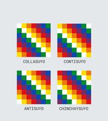Collasuyo, Contisuyo, Antisuyo, Chinchaysuyo. Set from Wiphala flag. Can be used seamlessly.