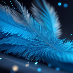 Blue glitter feathers background.  Template. Beautiful. Elegant. Christmas, New Year, Valentine, Mother's Day. Generative art.