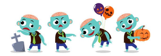 Obraz premium Set of cute Zombie . Halloween cartoon characters . Vector.