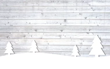 Foto op Aluminium Graue Holzbretter und verschneite Winterlandschaft als Vorlage für Weihnachtskarte © kebox