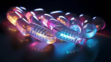 Glowing pills arranged in a spiral. | generative AI