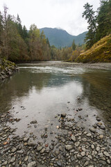Tranquil Reflection: Scenic Rocky Pond Amidst Nature's Serene Beauty on the Elwah River in Washington State