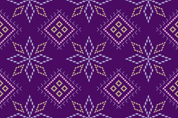 Fototapeta na wymiar Purple cross stitch traditional ethnic pattern paisley flower Ikat background abstract Aztec African Indonesian Indian seamless pattern for fabric print cloth dress carpet curtains and sarong