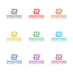  Windows logo design template icon isolated on white background. Set icons colorful