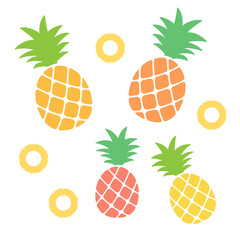 カラフルなパイナップルのイラスト