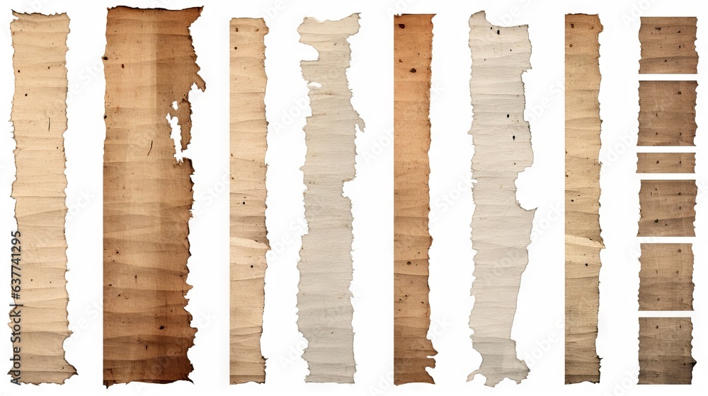 Aufkleber assorted ripped textured paper strips isolated on transparent background - cut-out vintage collage d