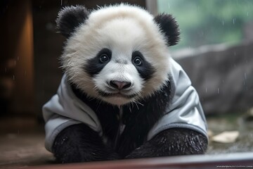 Fototapeta premium panda eating bamboo made by midjourney