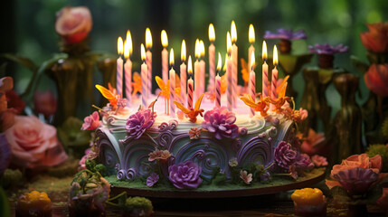 Fairy birthday cake with candles