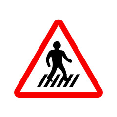 Zebra Crossing Pedestrian Walk Triangle Sign Vector Illustration