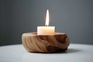 burning candle on a wooden table made by midjourney