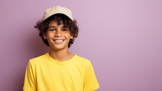 Brazilian teen boy, curly black hair, yellow shirt