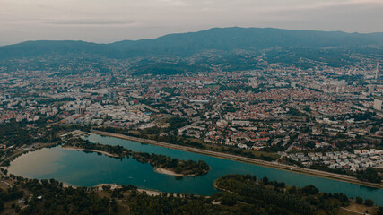Aerial View of Zagreb and Majestic Sljeme in the background - 637744426