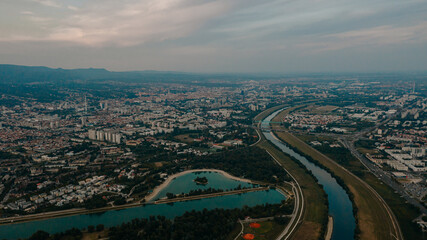 Aerial View of Zagreb and Majestic Sljeme in the background - 637744431
