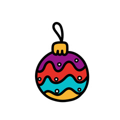 Christmas ball. Christmas doodles color hand drawn