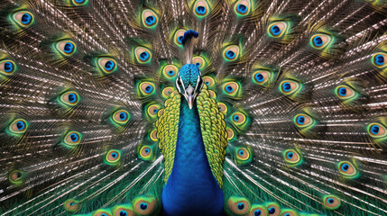 Fototapeta na wymiar A Peacock with fanned tail. Generative Ai