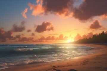 Fototapeta na wymiar sunset on the beach made by midjourney